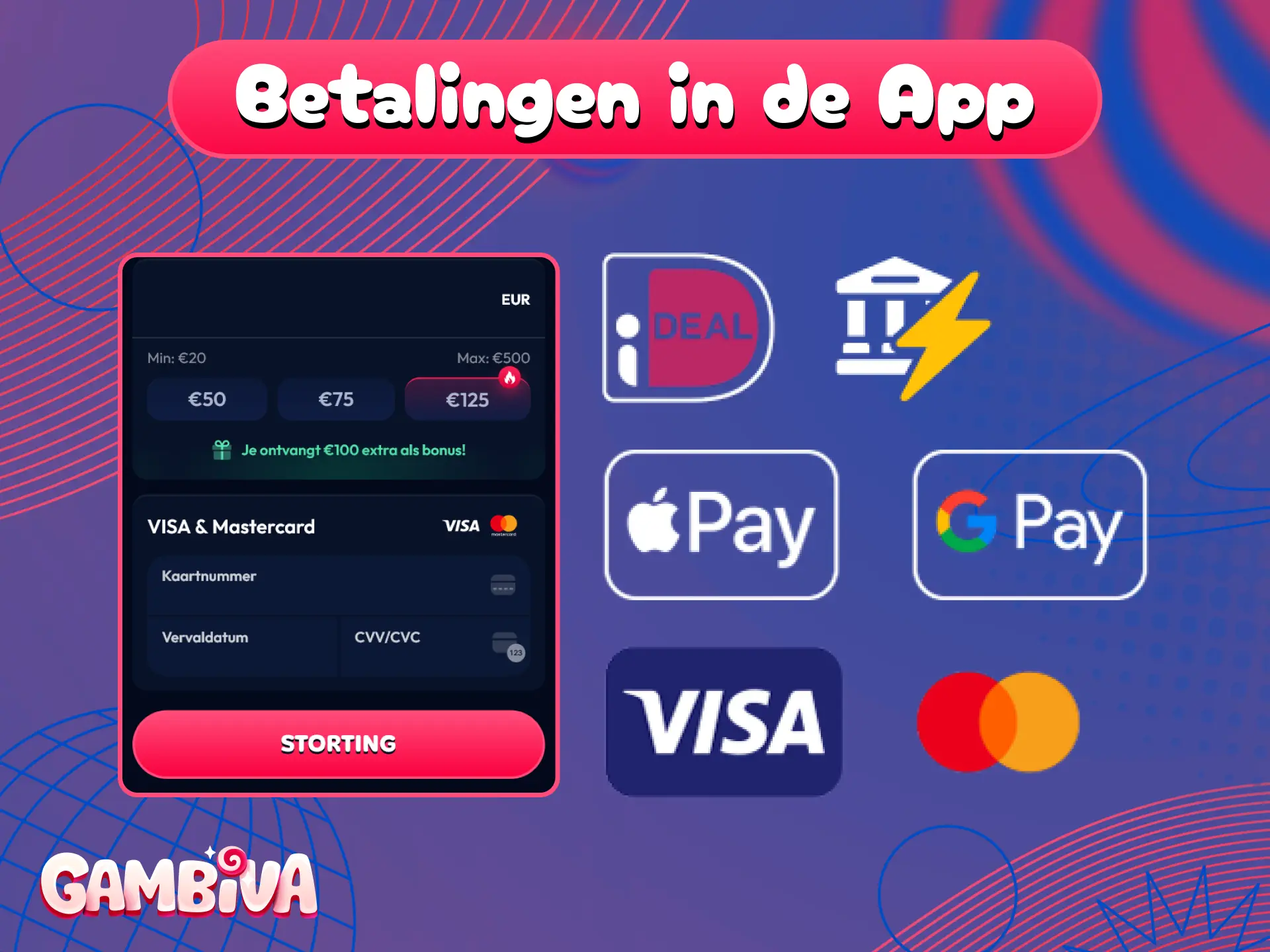 Maak veilige transacties in de Gambiva app met Nederlandse betaalmethoden.