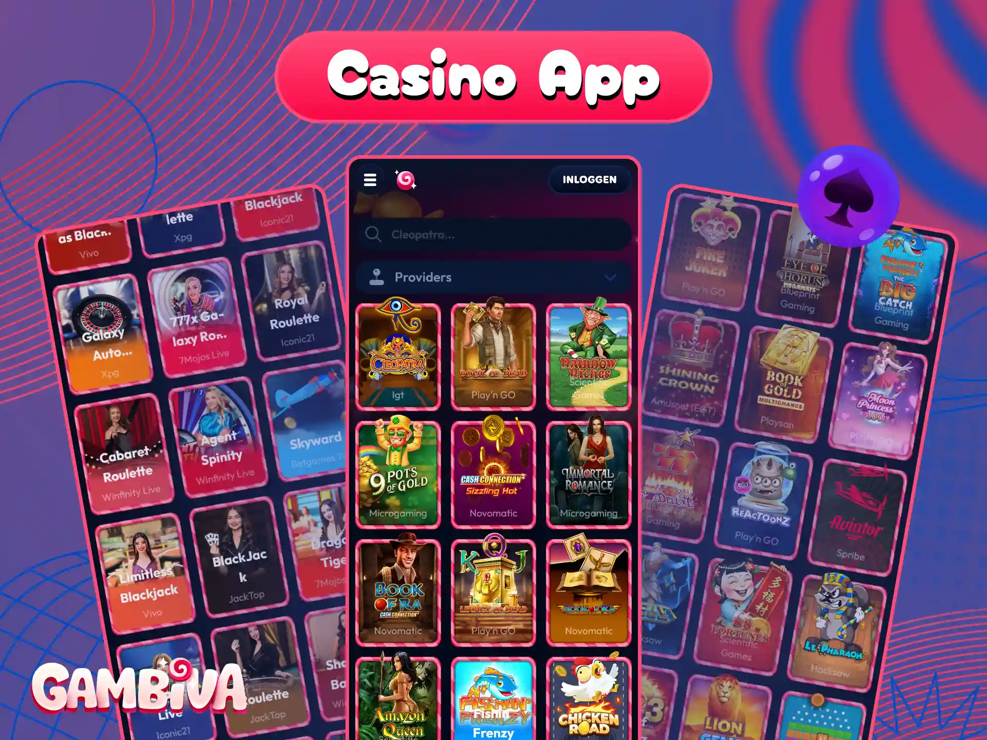 Speel de beste online casinospellen in de interactieve Gambiva app.