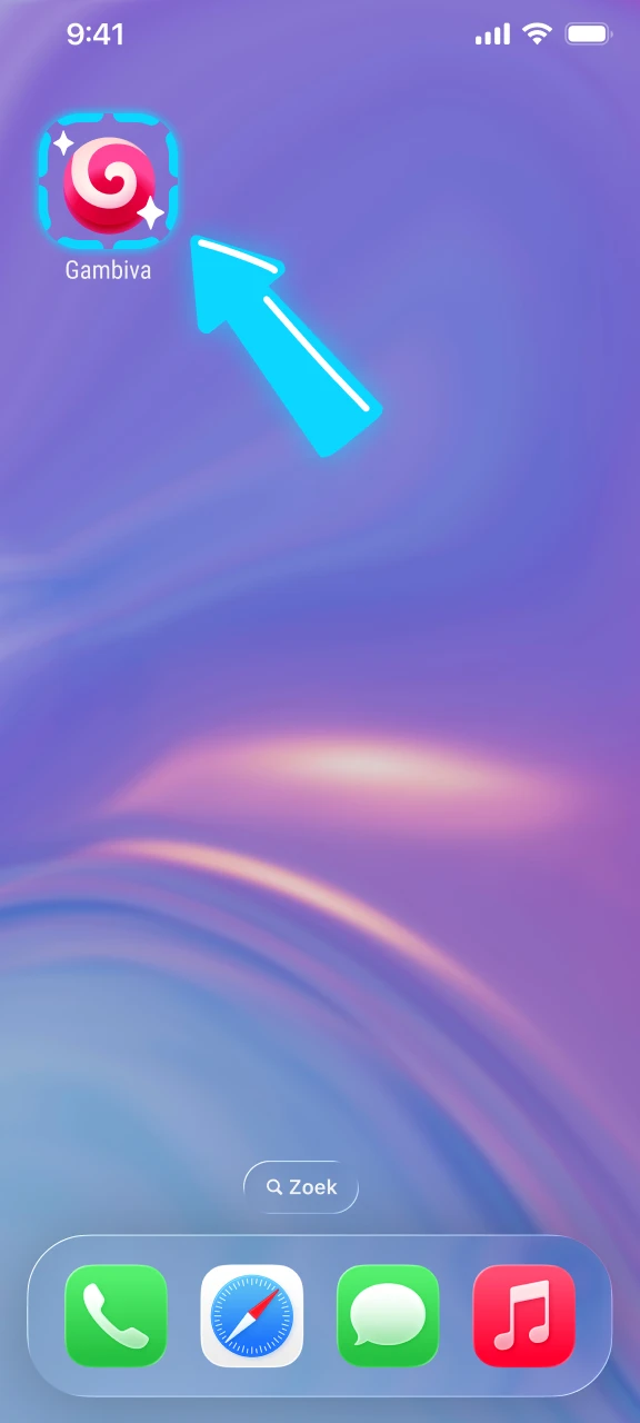 Open de Gambiva iOS app en meld je aan voor een bonus.