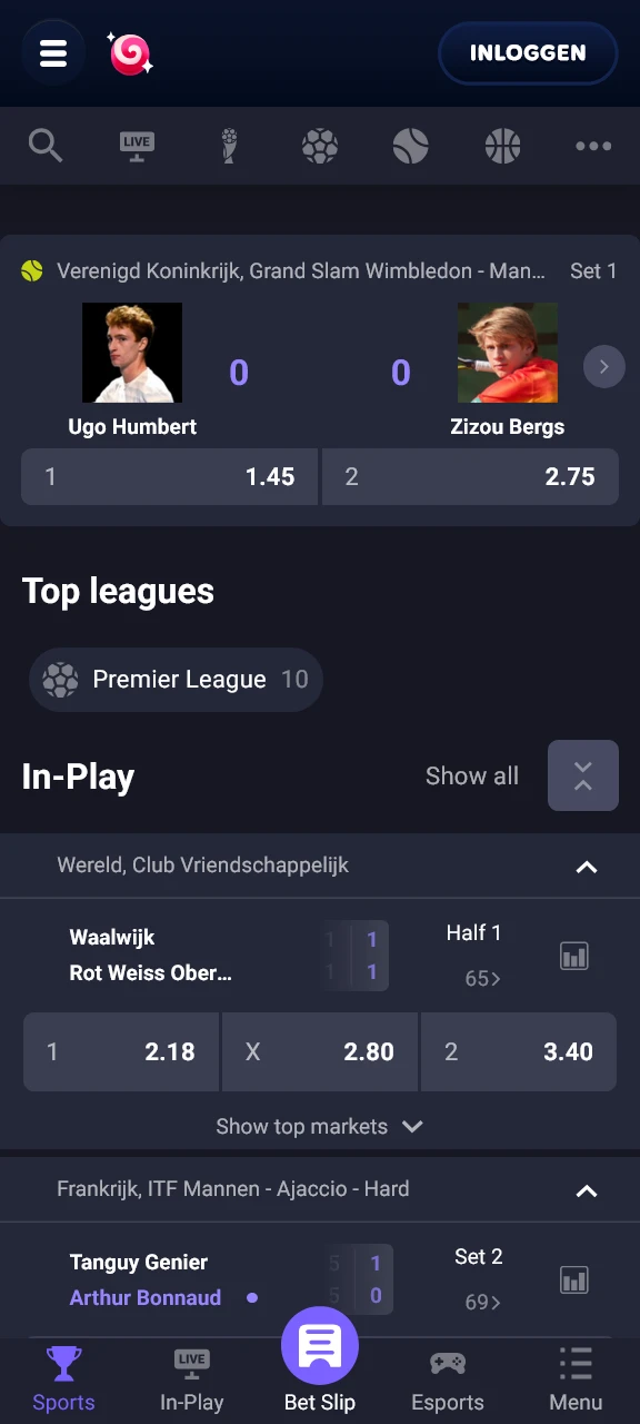 Bekijk het complete sportaanbod in de Gambiva app en plaats direct je weddenschappen.