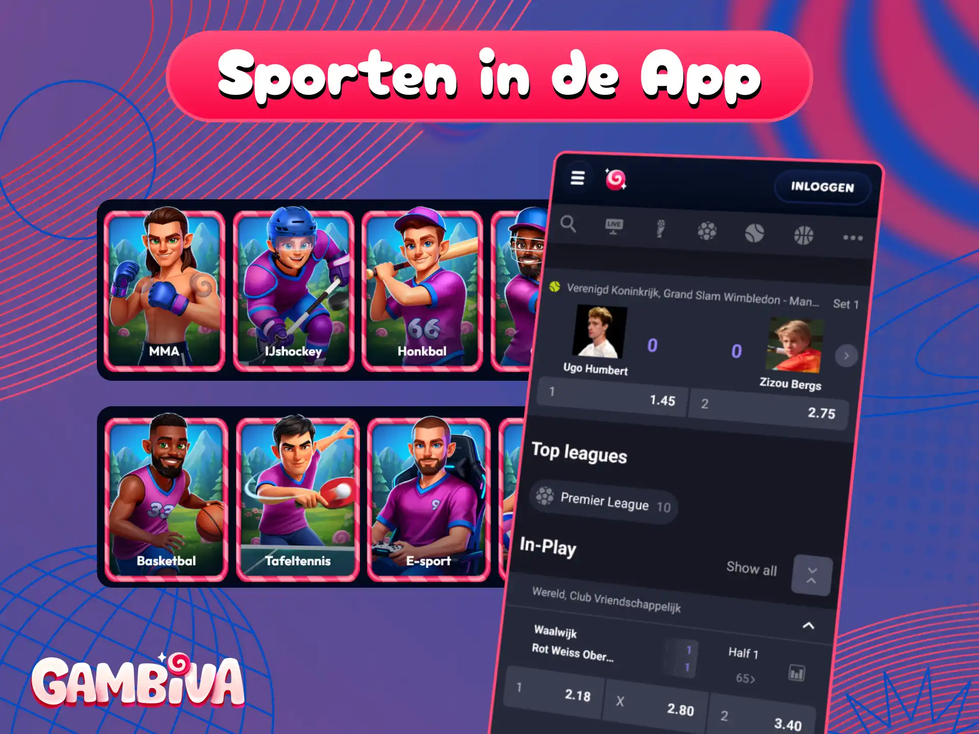 Zet in op uw favoriete sporten via de sportweddenschappen Gambiva app.