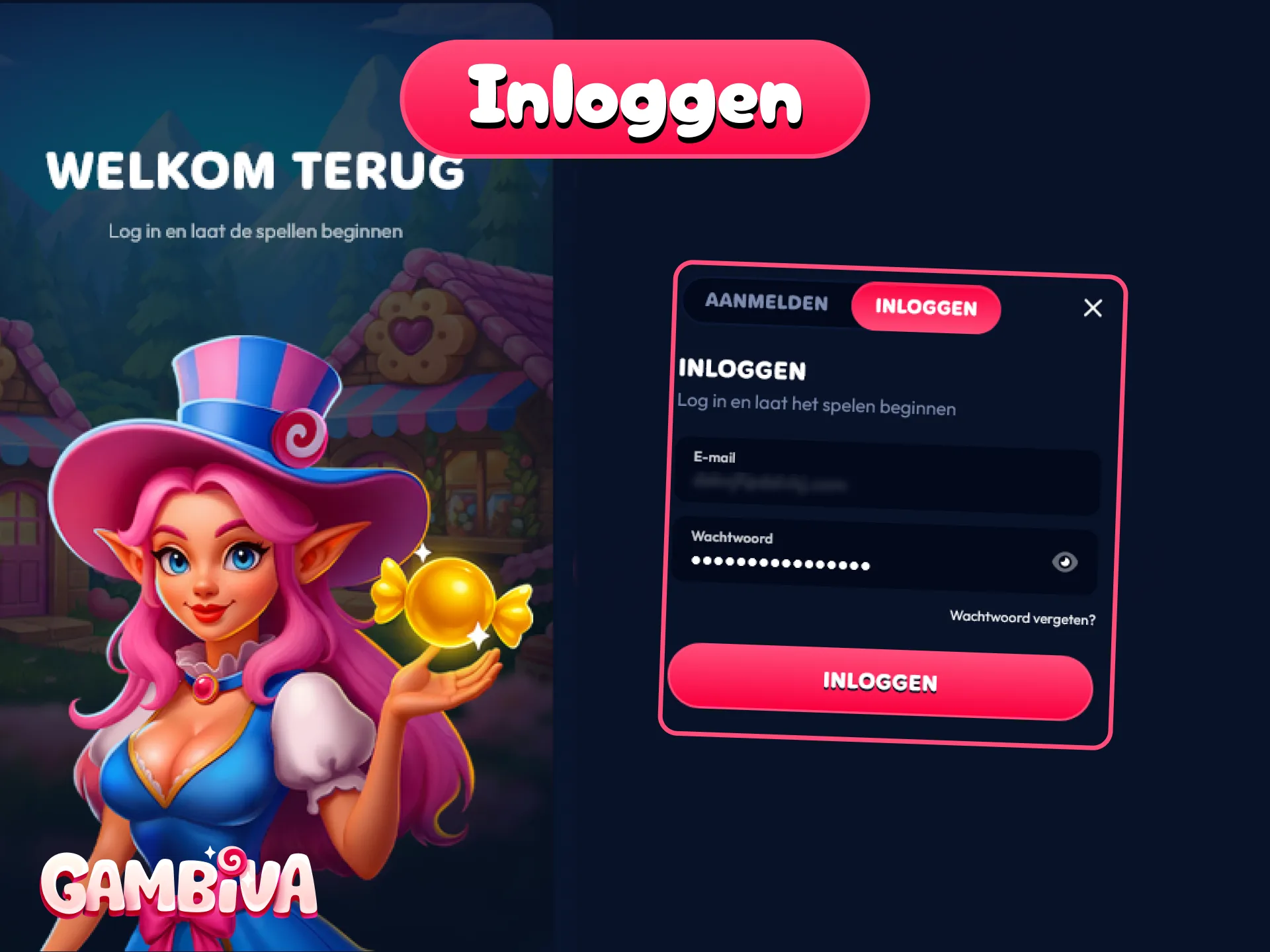 Log veilig in op je Gambiva account voor toegang tot alle casino spellen.
