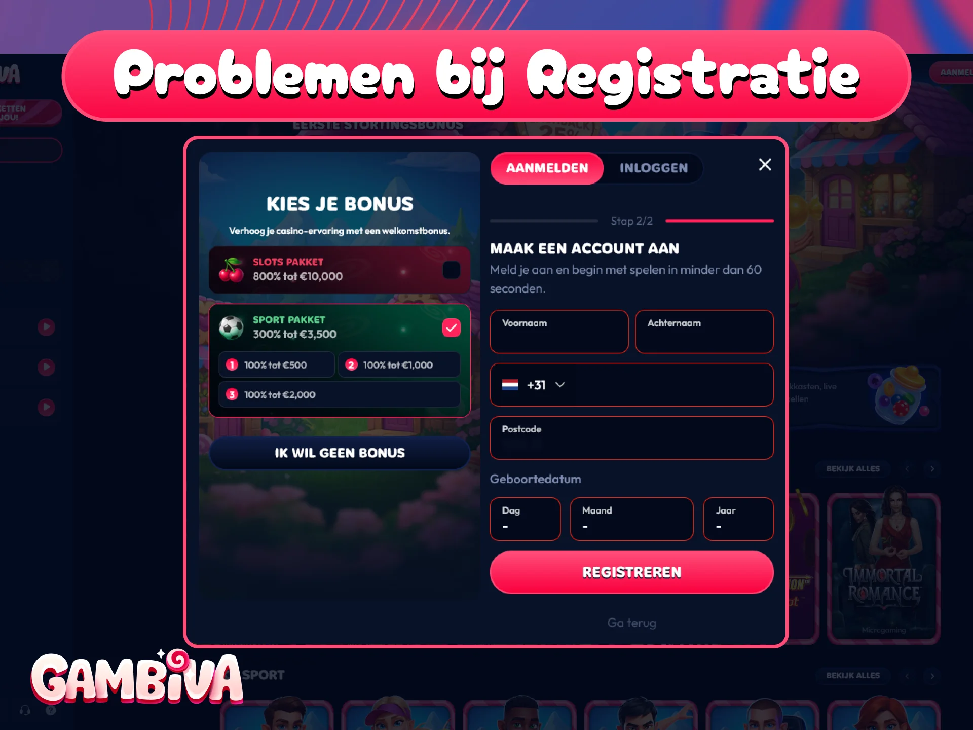 Los eenvoudige problemen op tijdens het aanmaken van een Gambiva account.
