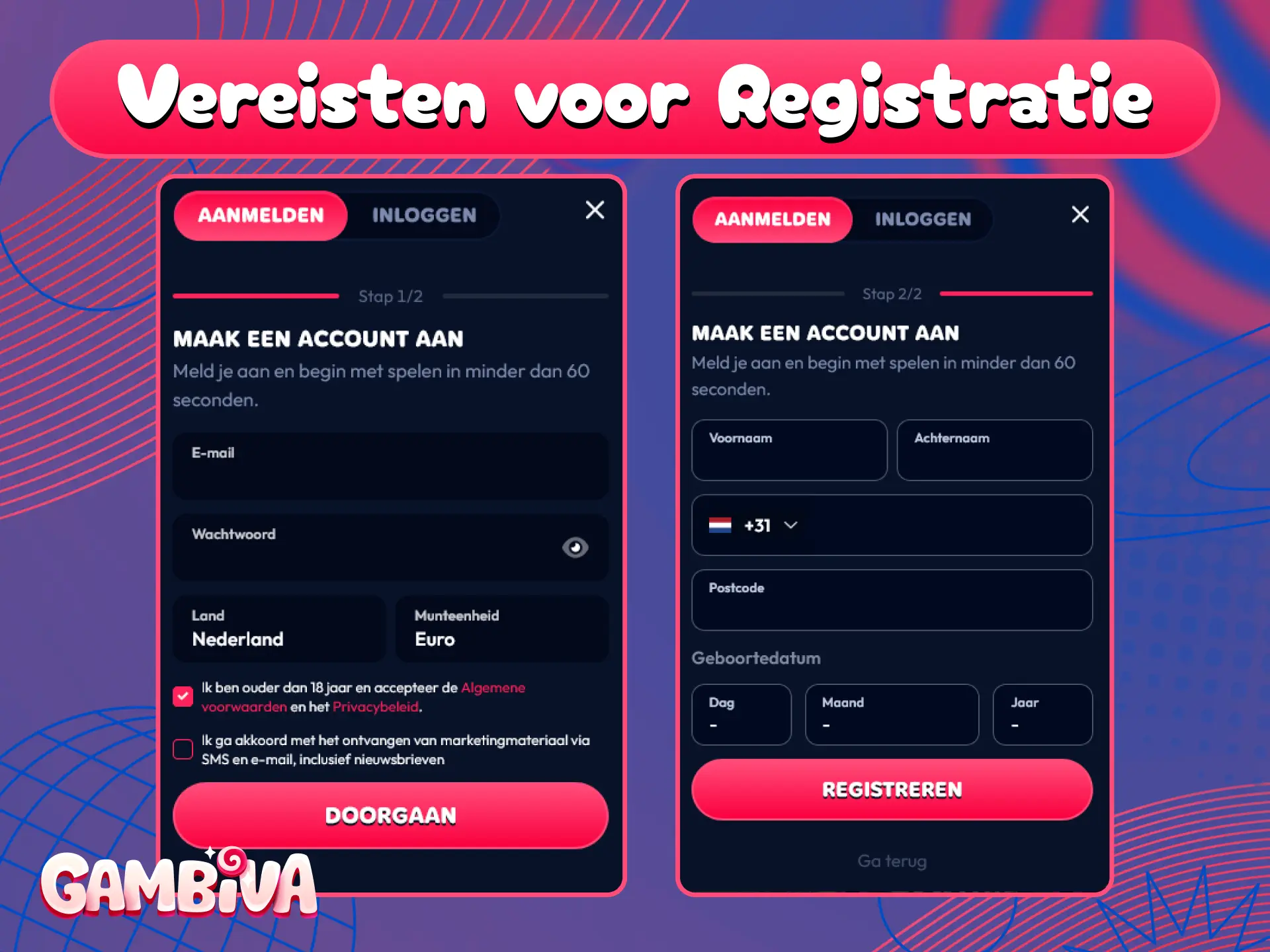 Bekijk de belangrijkste voorwaarden voor een succesvolle registratie bij Gambiva.