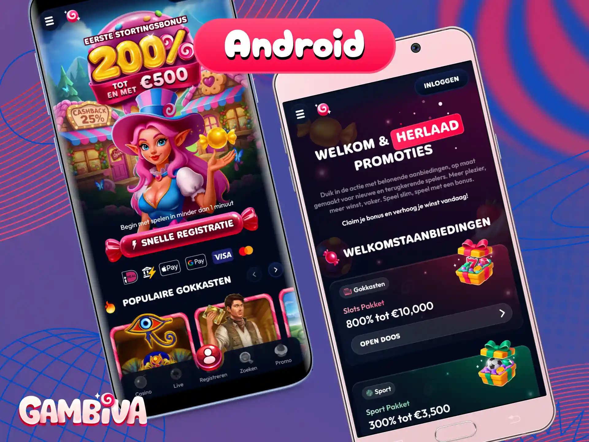 Download de mobiele app voor Android om bij Gambiva te spelen.