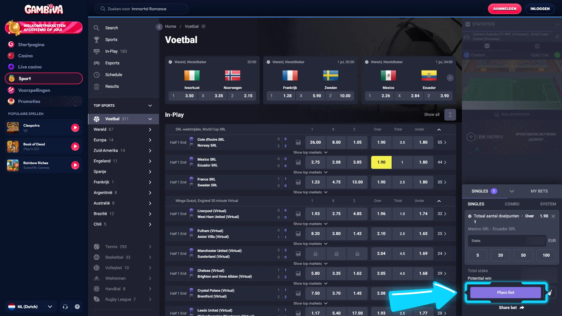Bevestig de geplaatste sportweddenschappen definitief in je persoonlijke Gambiva account.