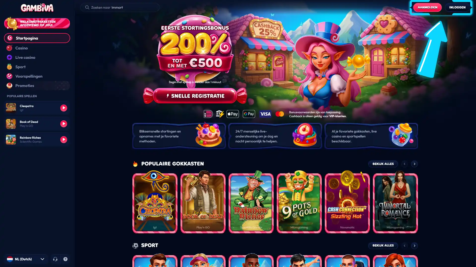 Registreer een nieuw account op het Gambiva platform en start direct met online gokken.