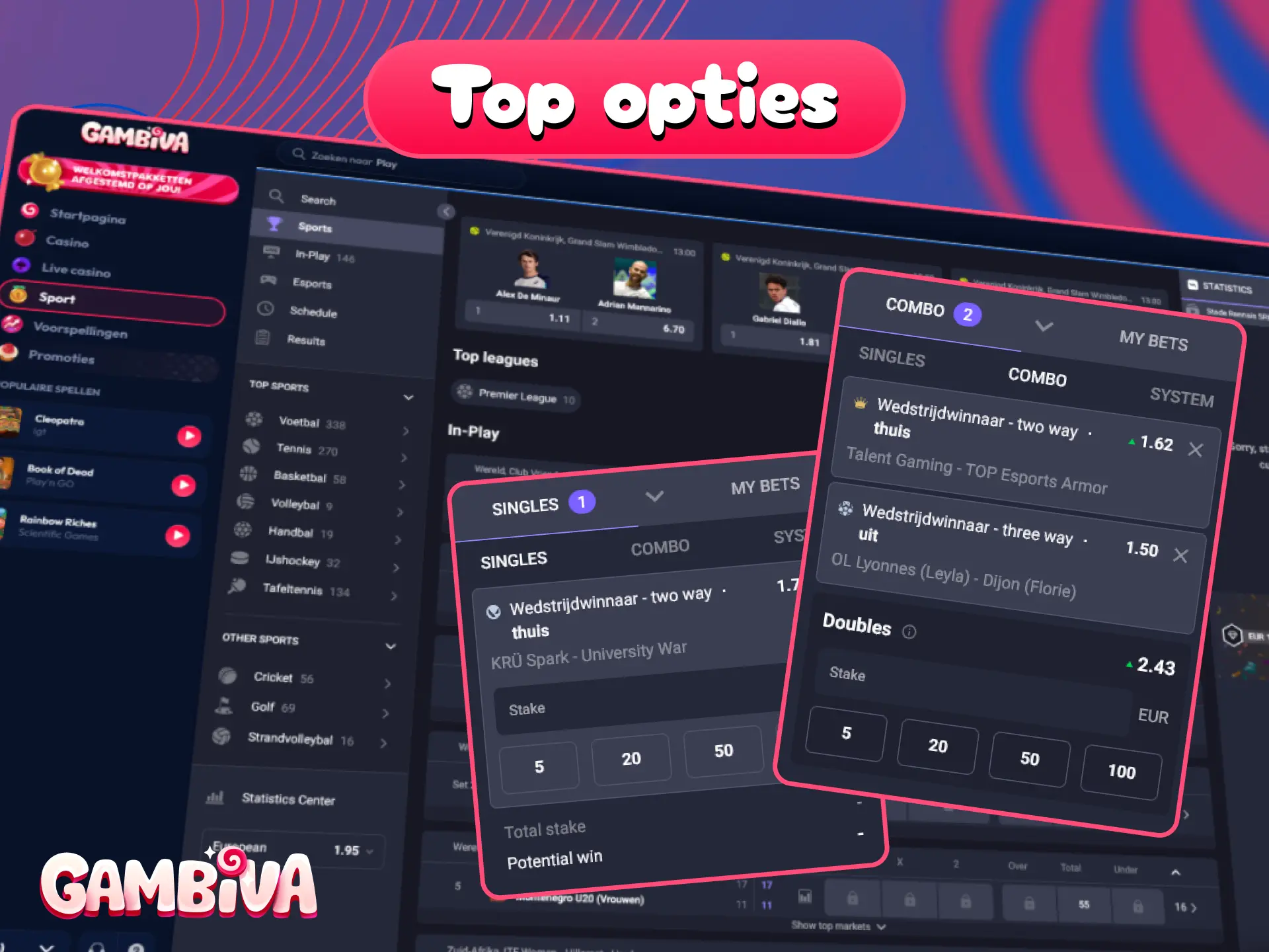 Ontdek de meest populaire weddenschapsopties op de Gambiva goksite.