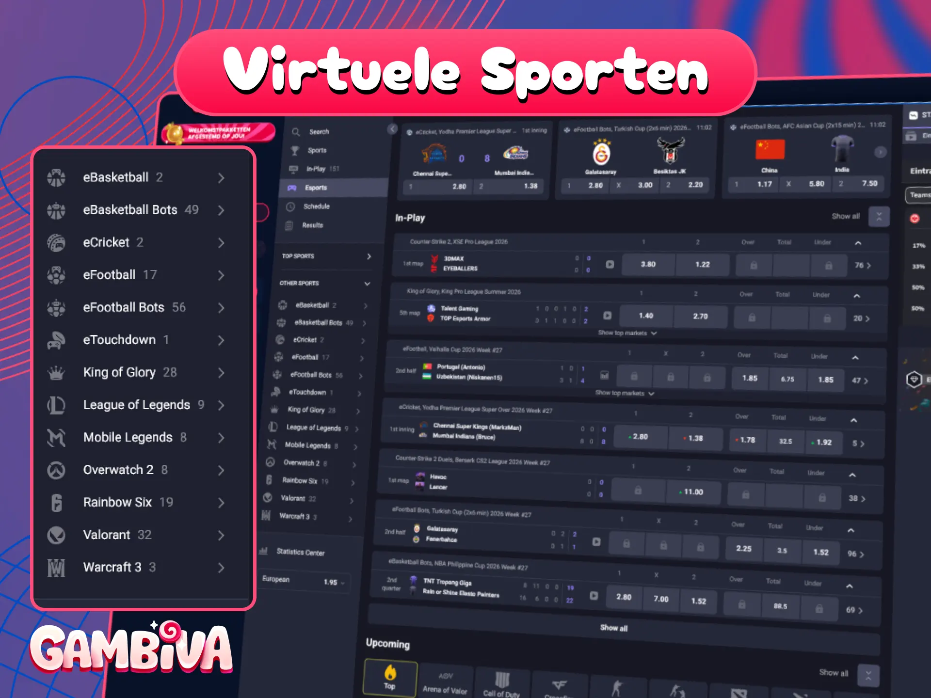 Zet in op virtuele sporten via de Gambiva bookmaker website.