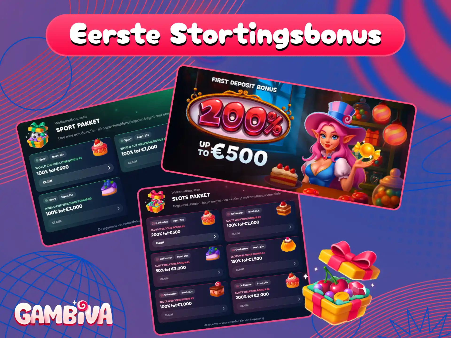 Claim een aantrekkelijke welkomstbonus bij je eerste storting op de Gambiva goksite.